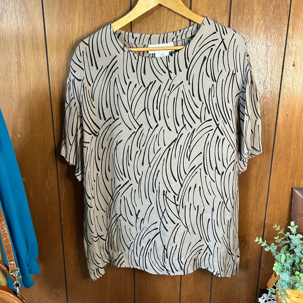 Vintage Jones New York Black & Tan Oversized Short Sleeve Blouse Size 8
